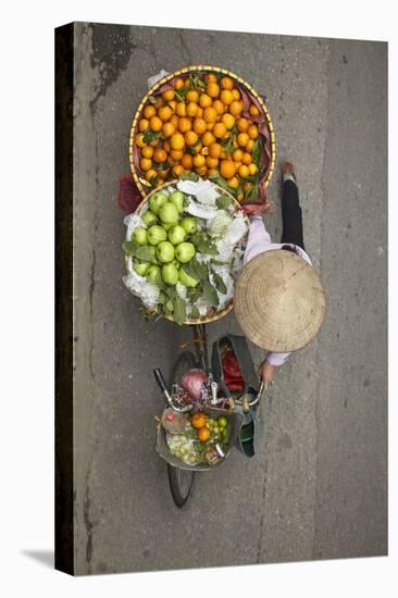 Street vendor with baskets of fruit on bicycle, Old Quarter, Hanoi, Vietnam-David Wall-Premier Image Canvas