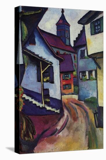 Street with a Church in Kinder-Auguste Macke-Stretched Canvas
