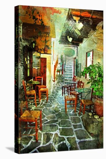 Streets With Tavernas (Pictorial Greece Series)-Maugli-l-Stretched Canvas