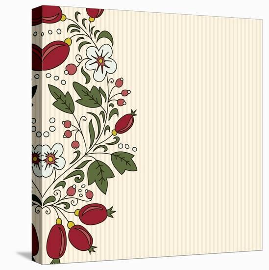 Striped Background Barberry with White Flower-Little_cuckoo-Stretched Canvas