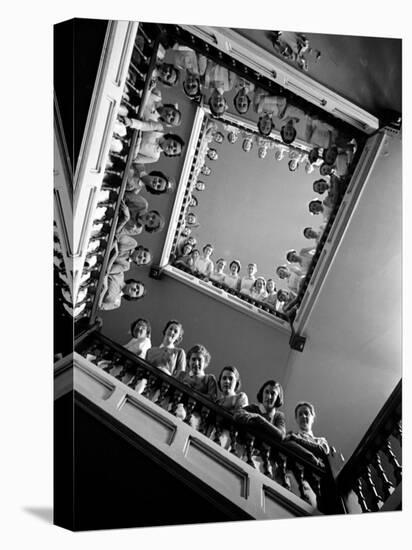 Student Nurses Lining the Railings of Stairwell at Roosevelt Hospital-Alfred Eisenstaedt-Premier Image Canvas