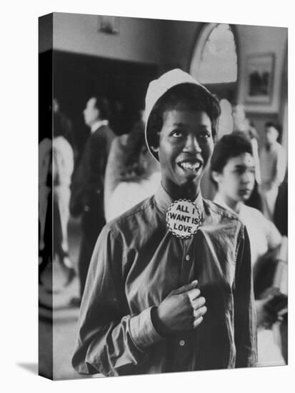 Student Wearing Hat and Button on Shirt That Says: All I Want is Love on "Old Clothes Day"-Gordon Parks-Premier Image Canvas