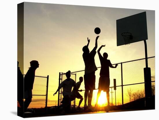 Students Play a Basketball Game as the Sun Sets at Bucks County Community College-null-Premier Image Canvas