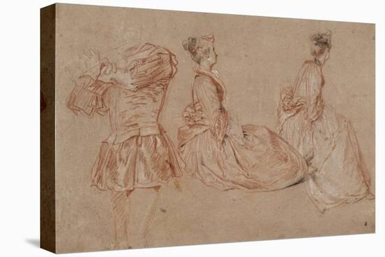 Studies of a Flute-Player and Two Women, 1717-Jean-Antoine Watteau-Premier Image Canvas