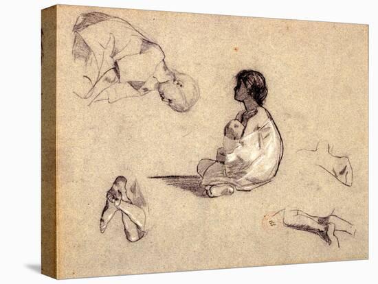 Studies of Arab Children (Charcoal & Bodycolour on Blue Paper)-Eugene Fromentin-Premier Image Canvas