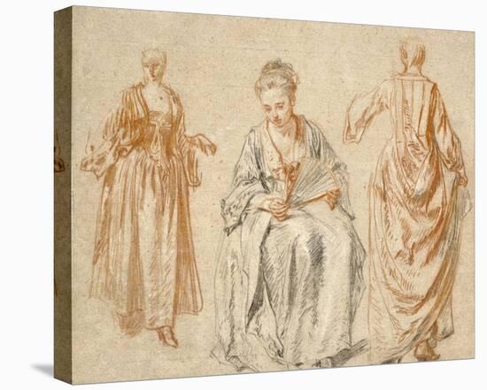 Studies of Three Women-Jean-Antoine Watteau-Stretched Canvas