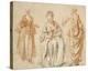 Studies of Three Women-Jean-Antoine Watteau-Stretched Canvas