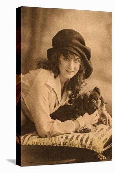 Studio Portrait, Young Woman with Pekingese Dog-null-Premier Image Canvas