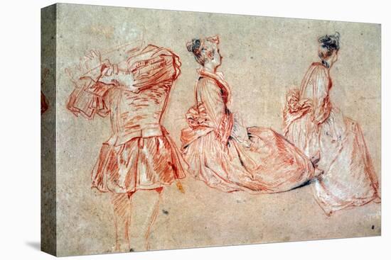 Study of a Flute-Player and Two Women, 1717 (Drawing)-Jean Antoine Watteau-Premier Image Canvas