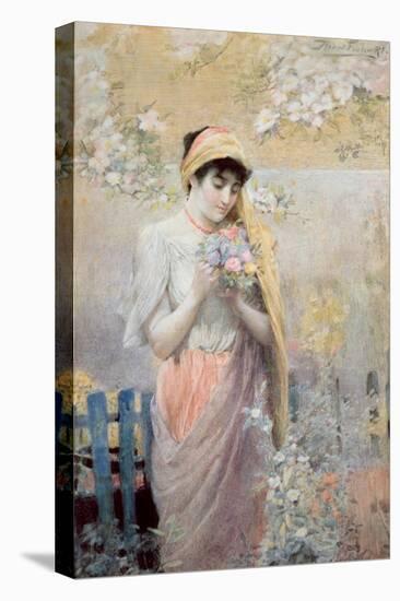 Study of a Girl with a Bouquet of Flowers in a Garden-Robert Fowler-Premier Image Canvas