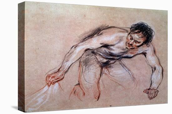 Study of a Naked Man Kneeling Pulling a Drapery, 18Th Century (Red Chalk)-Jean Antoine Watteau-Premier Image Canvas
