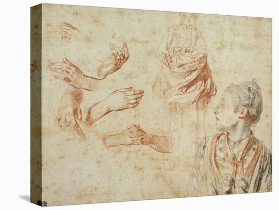 Study, Red Chalk Drawing, Pencil and Black Chalk-Jean Antoine Watteau-Premier Image Canvas