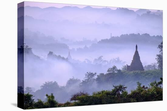 Stupas (Zedis) in the Morning Mist, Mrauk U, Rakhaing State, Myanmar (Burma), Asia-Nathalie Cuvelier-Premier Image Canvas