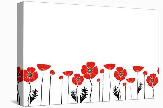 Stylish Red and Black Poppies on White Background-Alisa Foytik-Stretched Canvas
