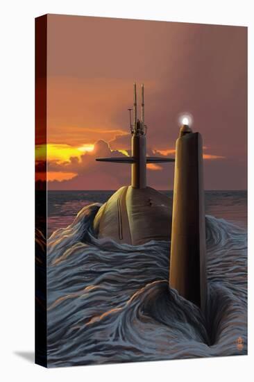 Submarine and Sunset-Lantern Press-Stretched Canvas