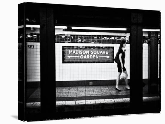 Subway Sign, Black and White Photography, Madison Square Garden, Manhattan, New York, United States-Philippe Hugonnard-Stretched Canvas