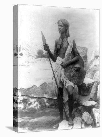 Sudan Warrior with Spear Photograph - Sudan-Lantern Press-Stretched Canvas