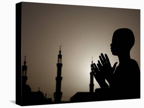 Sudanese Muslim Boy Prays in Front of a Mosque in Sudan-null-Premier Image Canvas