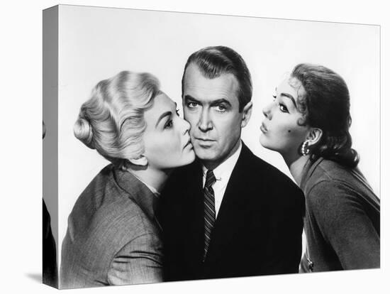 Sueurs Froides VERTIGO by AlfredHitchcock with James Stewart and Kim Novak, 1958 (b/w photo)-null-Stretched Canvas