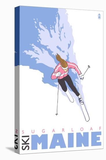 Sugarloaf, Maine, Stylized Skier-Lantern Press-Stretched Canvas