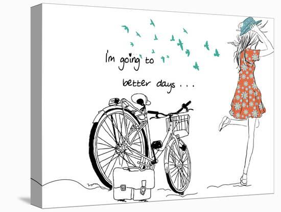 Summer Bicycle Vintage Girl-studiohome-Stretched Canvas