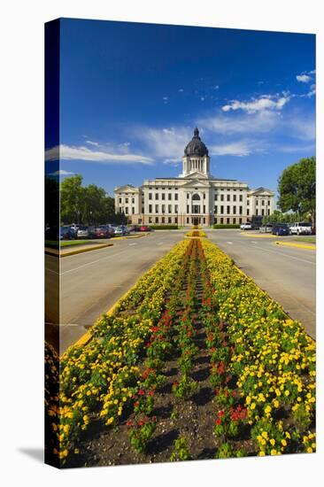 Summer flower-bed leading to South Dakota State Capitol and complex, Pierre, South Dakota, was b...-null-Premier Image Canvas