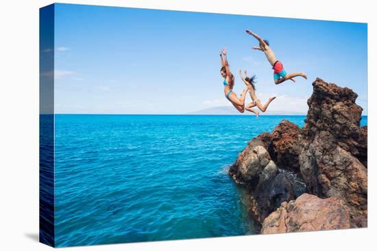 Summer Fun, Friends Cliff Jumping into the Ocean.-EpicStockMedia-Premier Image Canvas