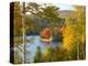 Summer Home Surrounded by Fall Colors, Wyman Lake, Maine, USA-Steve Terrill-Premier Image Canvas