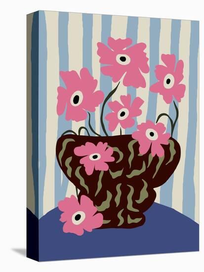 Summer Stripe and Pink Flowers-Miho Art Studio-Premier Image Canvas