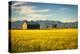 Summer Sunset with an Old Barn and a Rye Field in Rural Montana with Rocky Mountains in the Backgro-Nick Fox-Premier Image Canvas