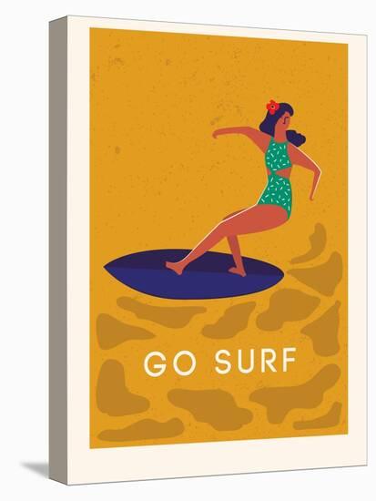 Summer Surfing Girl Illustration-Tasiania-Stretched Canvas