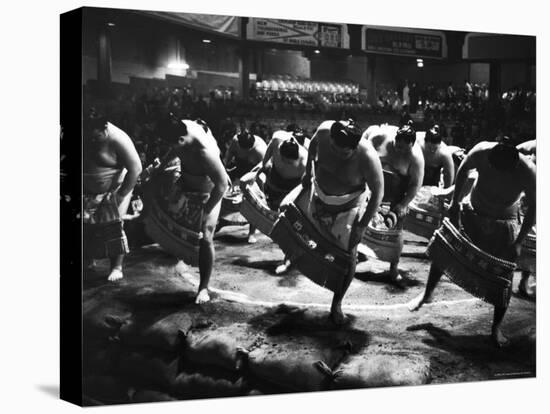 Sumo Wrestlers Performing a Ritual Dance Before a Demonstration Match-Bill Ray-Premier Image Canvas