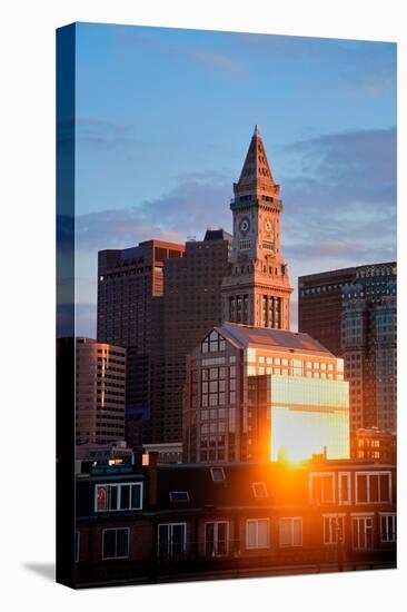 Sun reflects in windows of Boston skyline and, Commerce House Tower, Boston, MA-null-Premier Image Canvas