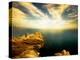 Sunlight Reflecting off Blue Waters off Cliffside-Jan Lakey-Premier Image Canvas