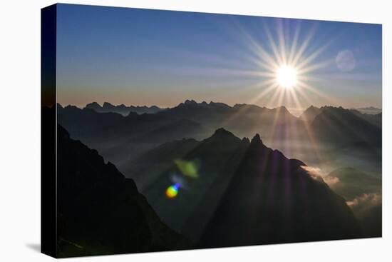 Sunrise and Sunrays About the Karwendel with Eastern Karwendel Point-Rolf Roeckl-Premier Image Canvas