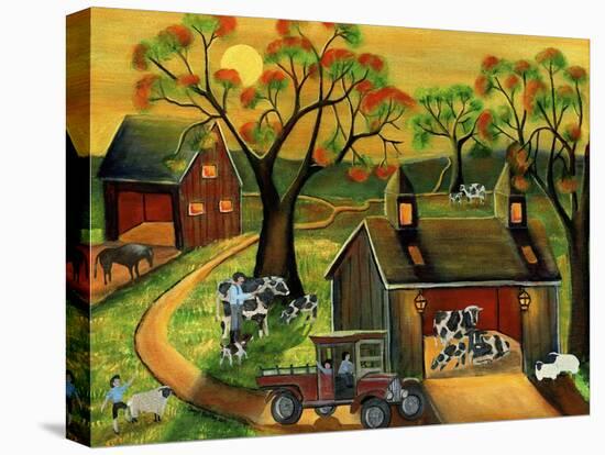 Sunrise Autumn Cow and Sheep Barnyard-Cheryl Bartley-Premier Image Canvas