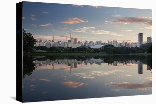 Sunrise in Ibirapuera Park with a Reflection of the Sao Paulo Skyline-Alex Saberi-Premier Image Canvas