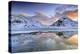 Sunrise on Uttakleiv Beach Surrounded by Snow Covered Mountains Reflected in the Cold Sea-Roberto Moiola-Premier Image Canvas