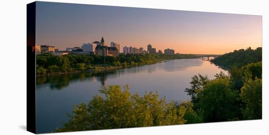 Sunrise over South Saskatchewan River and Saskatoon Skyline, Saskatchewan, Canada-null-Premier Image Canvas