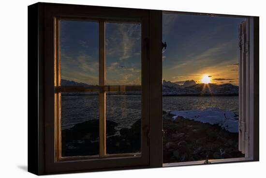 Sunrise Seeing Through Window, Reinefjorden, Moskenes, Lofoten, Norway-Dieter Meyrl-Premier Image Canvas