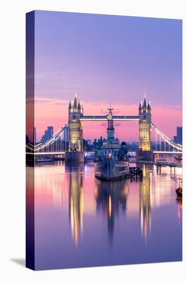 Sunrise view of HMS Belfast and Tower Bridge reflected in River Thames-Ed Hasler-Premier Image Canvas