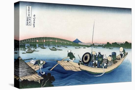 Sunset across Ryogoku Bridge from the Bank of the Sumida River at Onmayyagashi-Katsushika Hokusai-Stretched Canvas