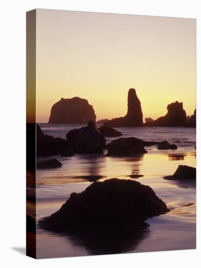 Sunset and Seastacks, Bandon Beach, Oregon, USA-Darrell Gulin-Premier Image Canvas