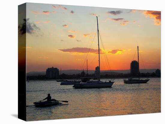 Sunset and Yachts, The Broadwater, Gold Coast, Queensland, Australia-David Wall-Premier Image Canvas