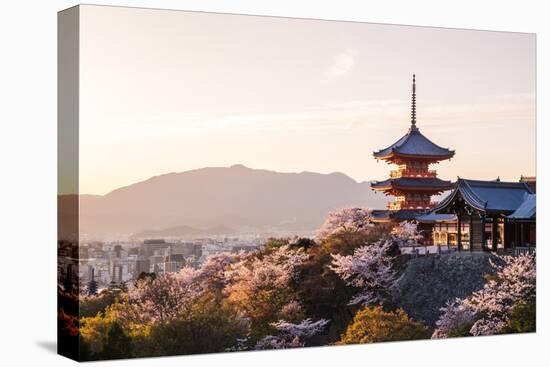 Sunset at Kiyomizu-Dera Temple and Cherry Blossom Season (Sakura) on Spring Time in Kyoto, Japan-thipjang-Premier Image Canvas