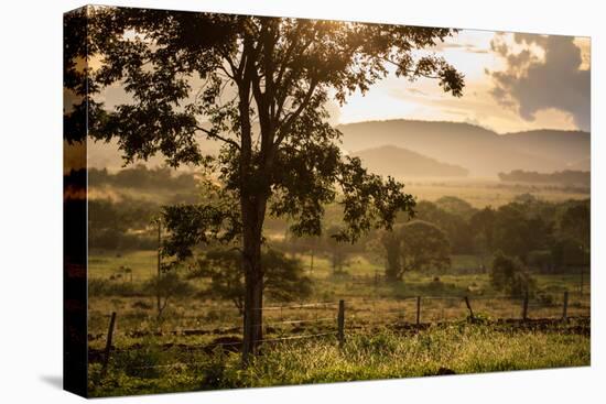 Sunset at the Gate of a Bonito Farm, with Rolling Hills in the Background-Alex Saberi-Premier Image Canvas