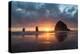 Sunset behind Haystack Rock at Cannon Beach on the Pacific Northwest coast, Oregon, United States o-Martin Child-Premier Image Canvas