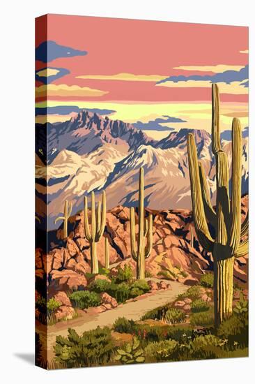 Sunset Desert Scene-Lantern Press-Stretched Canvas