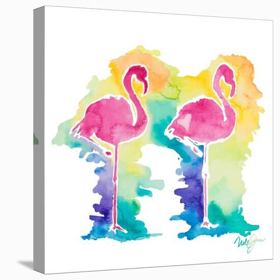 Sunset Flamingo Square I-Nola James-Stretched Canvas