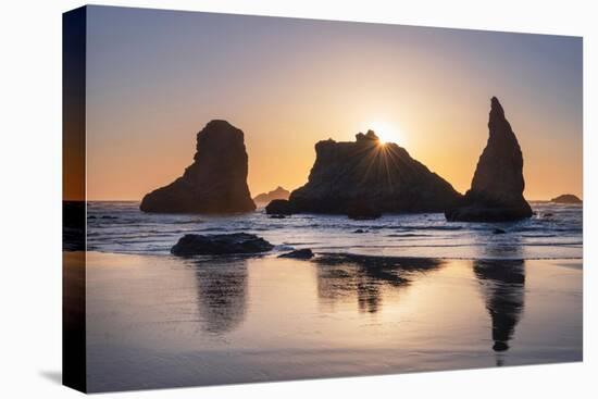 Sunset on Bandon Beach at low tide, Bandon,, Oregon-Alan Majchrowicz-Premier Image Canvas